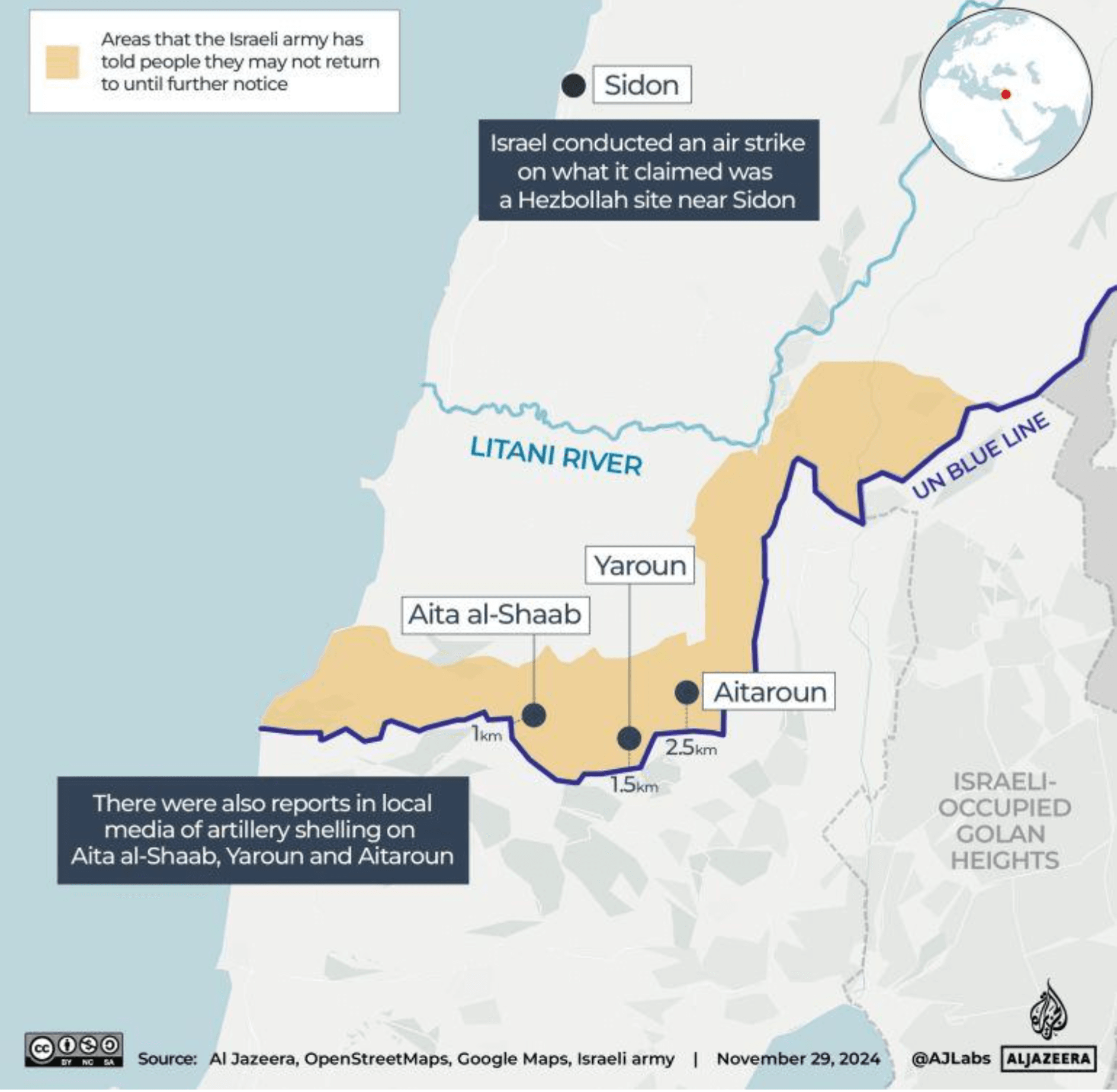 خريطة القرى اللبنانية المهجرة